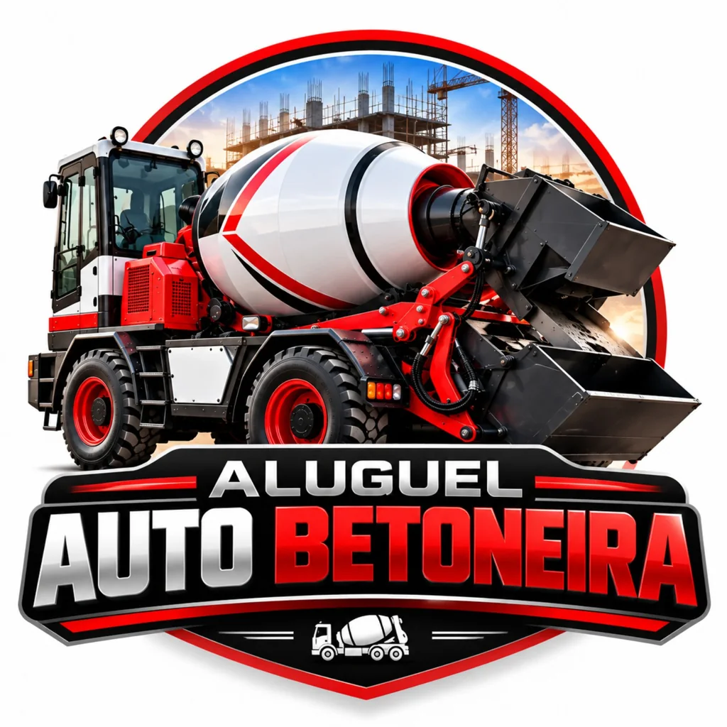 Imagem ilustrativa de autobetoneira autocarregável vermelha, preta e branca